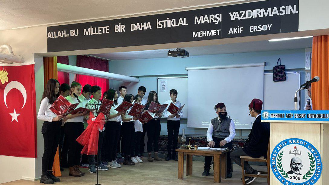 12 Mart İstiklal Marşı'nın Kabulü ve Mehmet Akif Ersoy'u Anma Günü İlçe Töreni Derinkuyu Mehmet Akif Ersoy Ortaokulu'nda Yapıldı